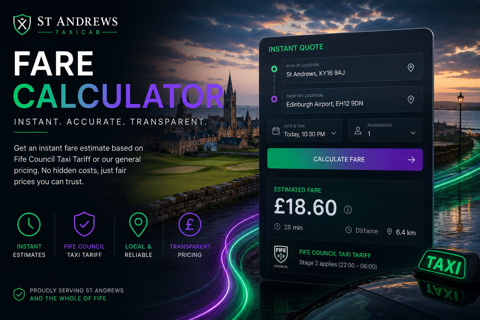 Private airport transfer with St Andrews Taxicab
